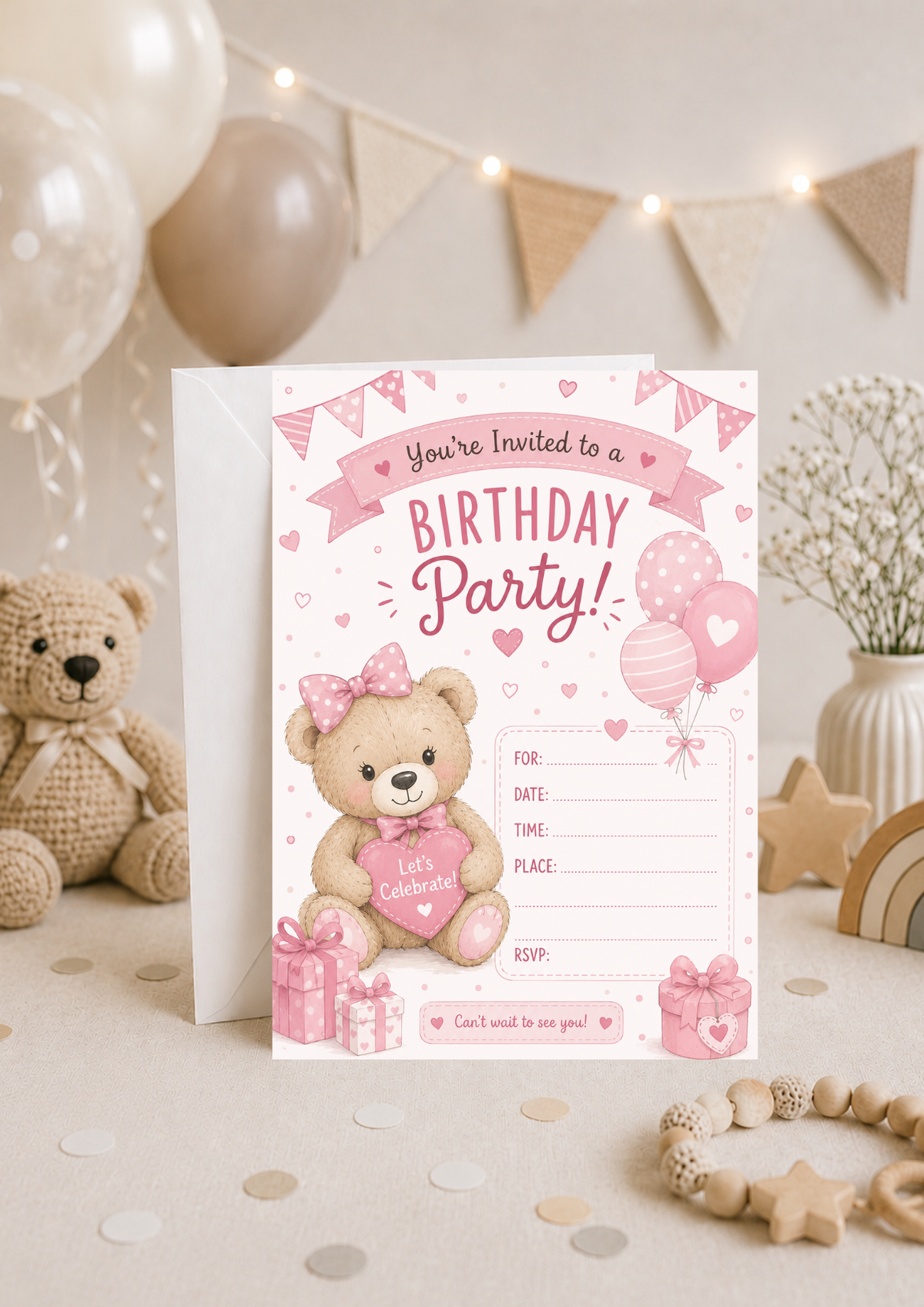 Birthday Party Invitation - Baby Girl (BI0002) *DIGITAL DOWNLOAD*