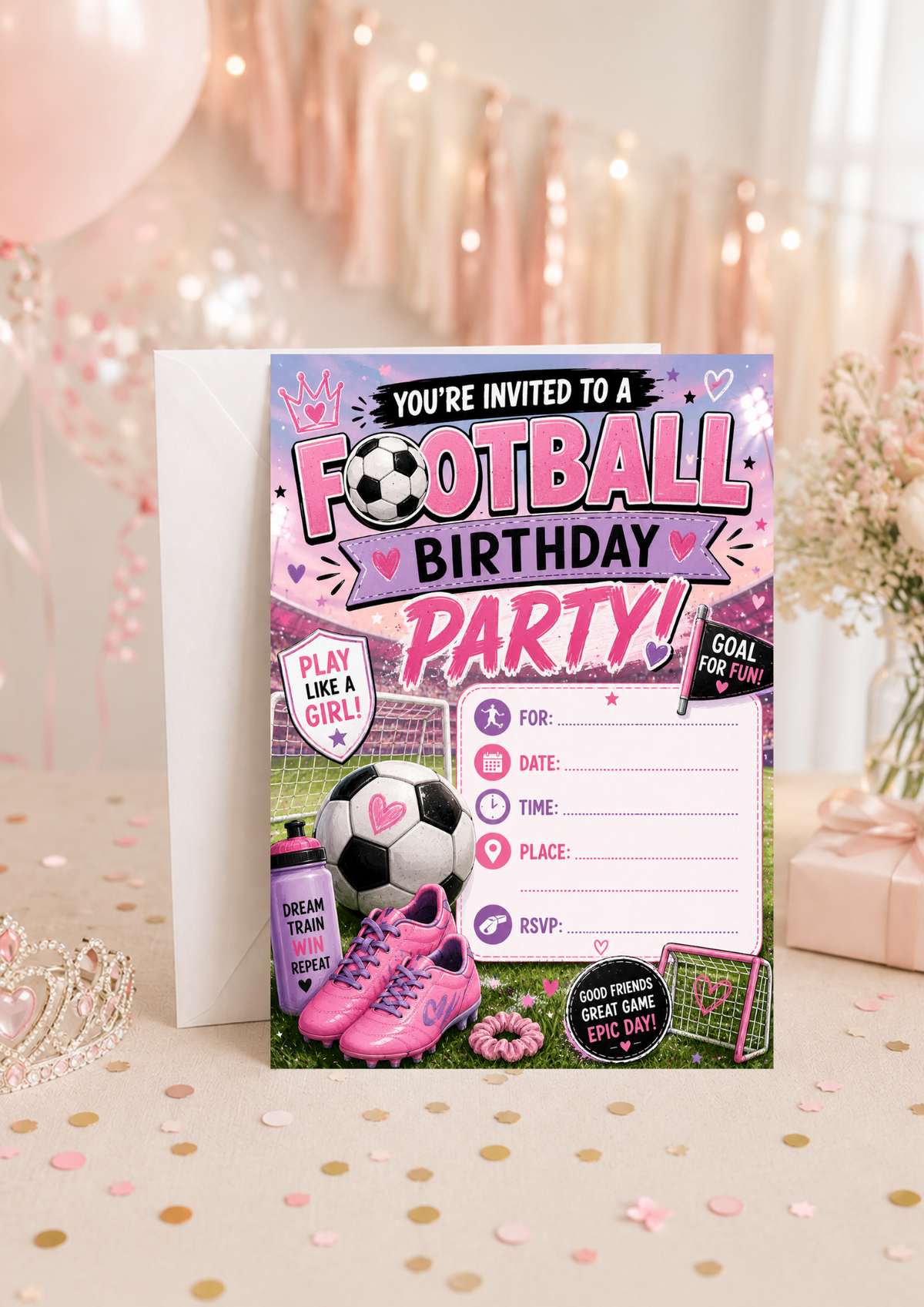 Birthday Party Invitation - Girls Football (BI0012) *DIGITAL DOWNLOAD*