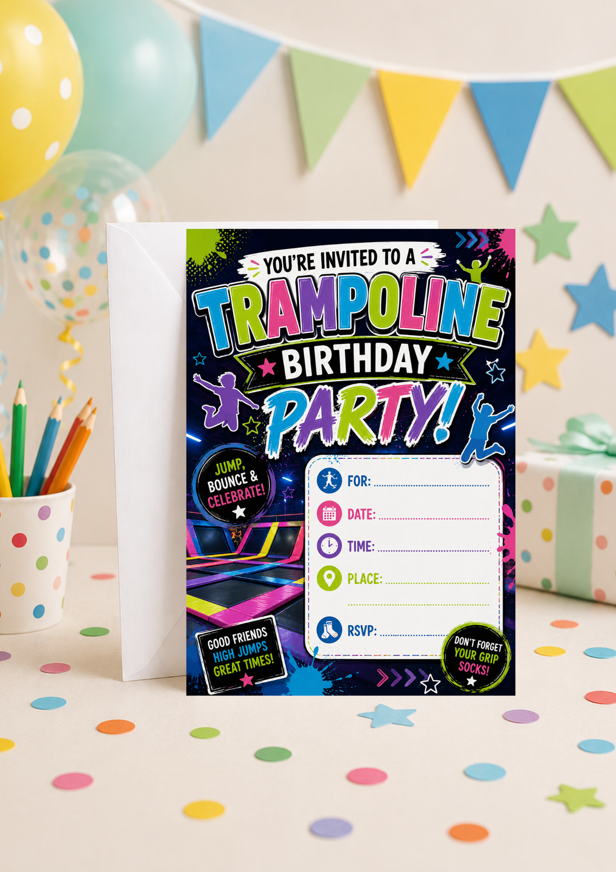 Birthday Party Invitation - Trampoline Party (BI0017) *DIGITAL DOWNLOAD*