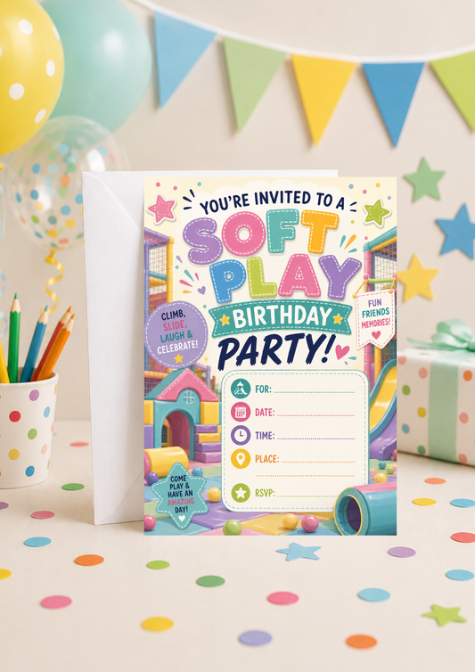 Birthday Party Invitation - Pinkish Softplay (BI0018) *DIGITAL DOWNLOAD*