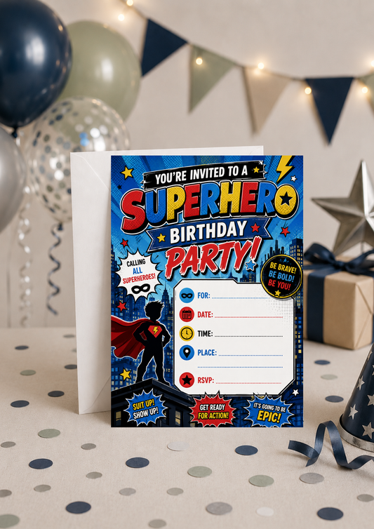 Birthday Party Invitation - Superhero (BI0020) *DIGITAL DOWNLOAD*