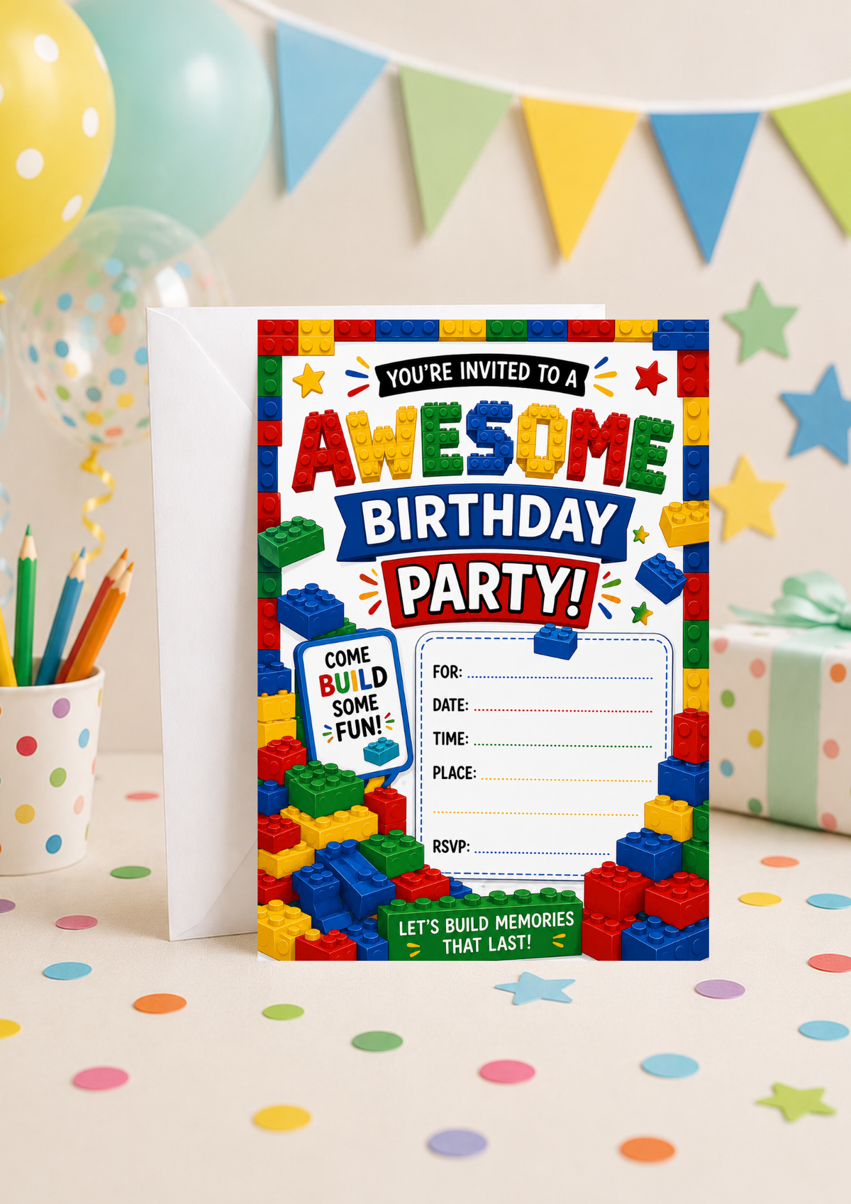 Birthday Party Invitation - Building Blocks (BI0022) *DIGITAL DOWNLOAD*