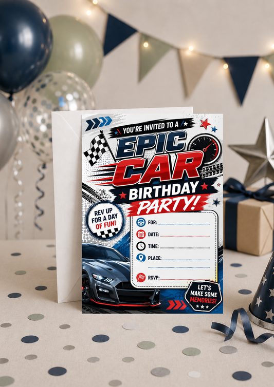 Birthday Party Invitation - Racing Cars (BI0023) *DIGITAL DOWNLOAD*