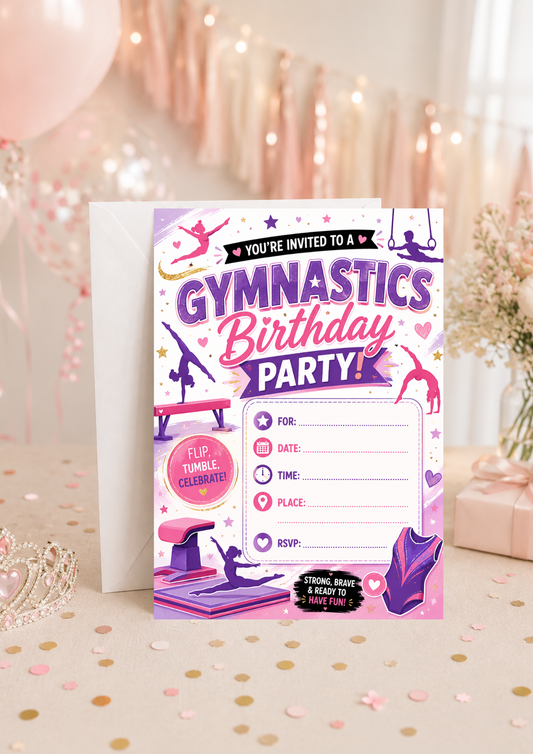 Birthday Party Invitation - Gymnastics (BI0024) *DIGITAL DOWNLOAD*