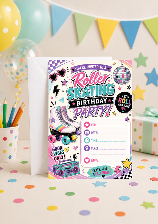 Birthday Party Invitation - Roller Skating (BI0026) *DIGITAL DOWNLOAD*