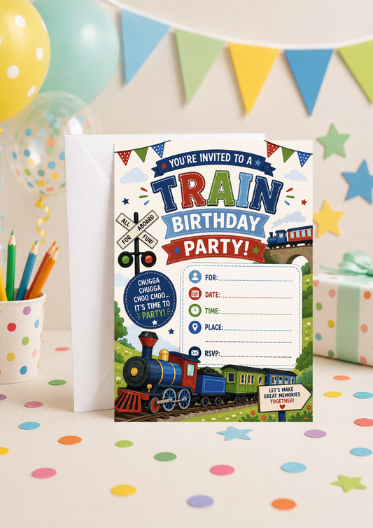 Birthday Party Invitation - Trains (BI0028) *DIGITAL DOWNLOAD*