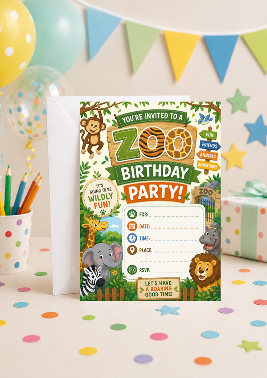 Birthday Party Invitation - Zoo Animals (BI0029) *DIGITAL DOWNLOAD*