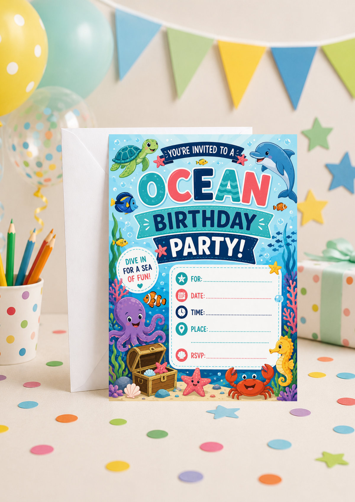 Birthday Party Invitation - Ocean (BI0030) *DIGITAL DOWNLOAD*