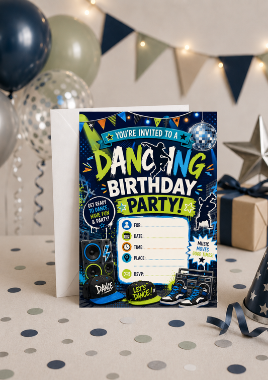 Birthday Party Invitation - Boys Dancing (BI0033)