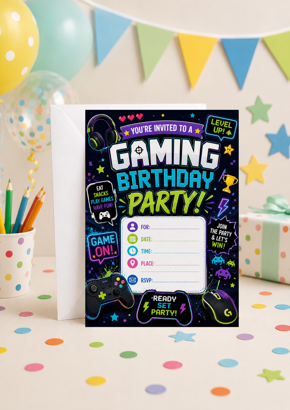 Birthday Party Invitation - Gaming (BI0034) *DIGITAL DOWNLOAD*