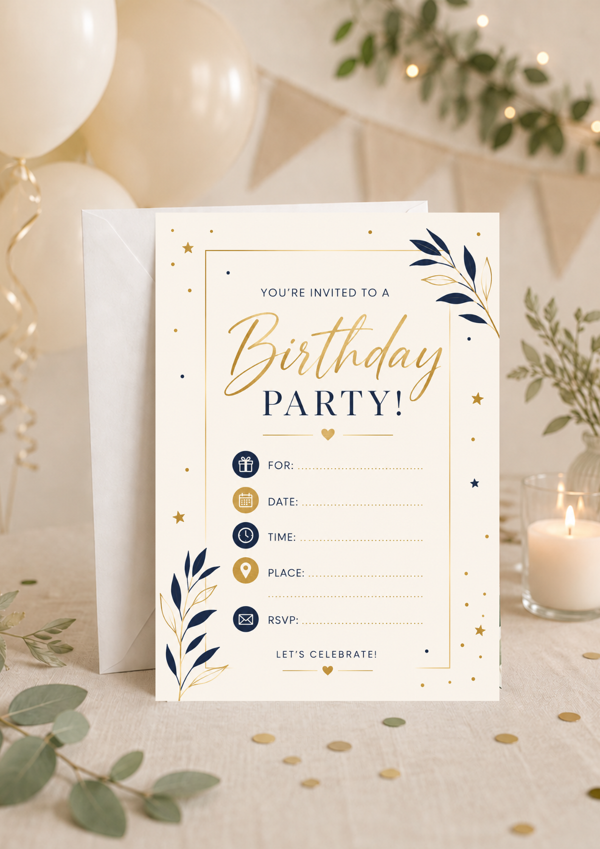 Birthday Party Invitation - Black & Gold (BI0038)