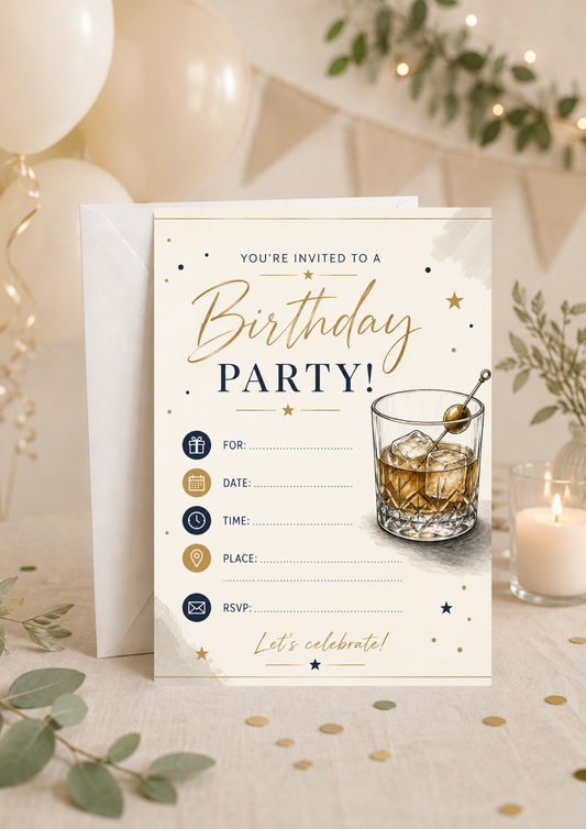 Birthday Party Invitation - Whiskey (BI0040) *DIGITAL DOWNLOAD*