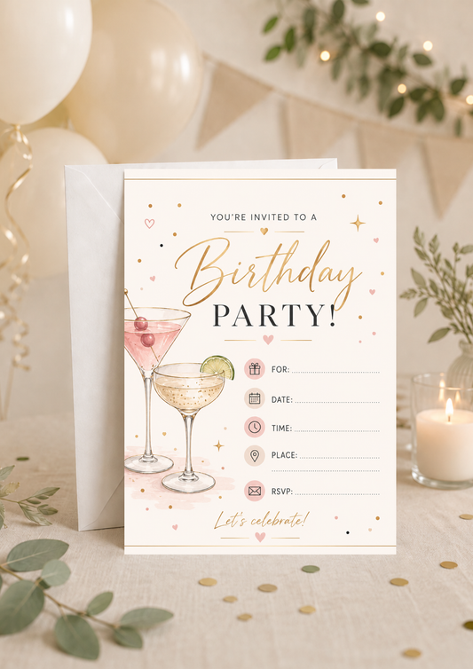 Birthday Party Invitation - Cocktails (BI0041) *DIGITAL DOWNLOAD*