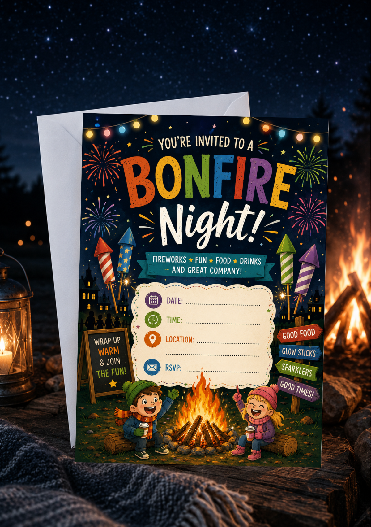 Bonfire Night Invitation - Rainbow (BNI0004)