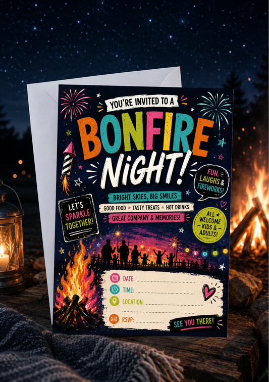 Bonfire Night Invitation - Colourful (BNI0005) *DIGITAL DOWNLOAD*