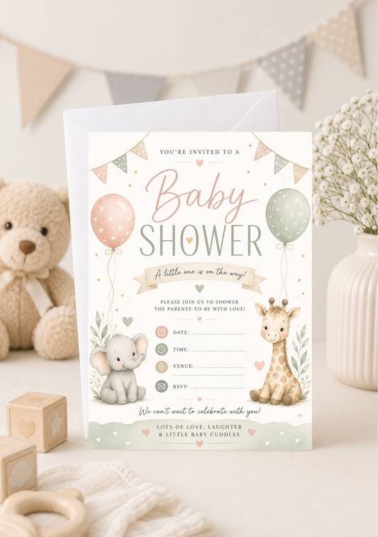 Baby Shower Invitation - Pink & Green (BSI0004)