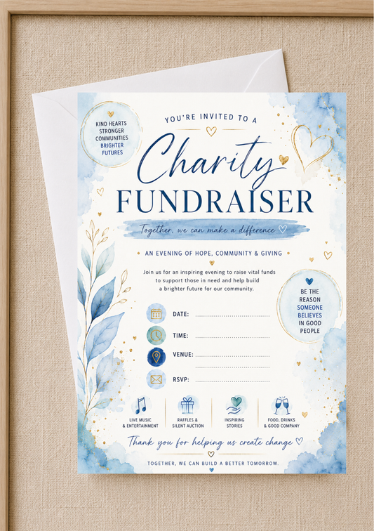 Charity Fundraiser Invitation - Blue (CFI0002) *DIGITAL DOWNLOAD*