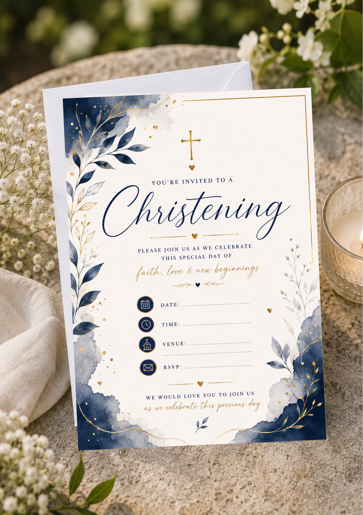 Christening Invitation - Navy Cross (CI0004)