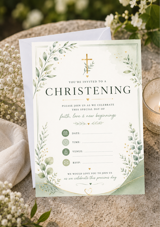 Christening Invitation - Green Cross (CI0003)