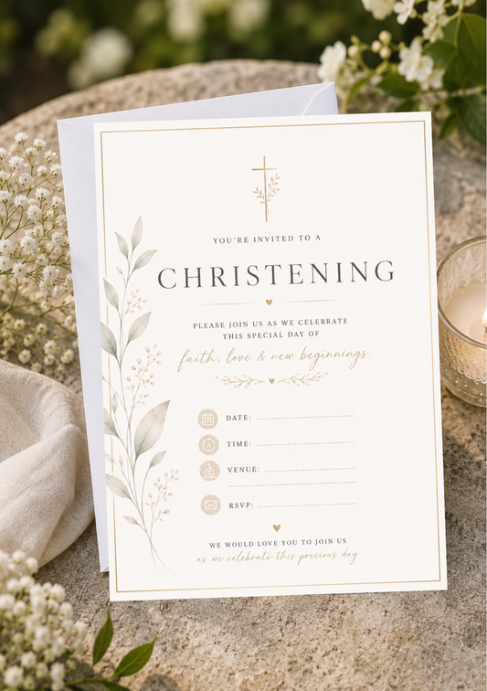 Christening Invitation - Beige Cross (CI0005)
