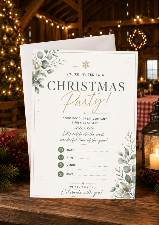 Christmas Party Invitation - Green & Gold (CPI0006) *DIGITAL DOWNLOAD*