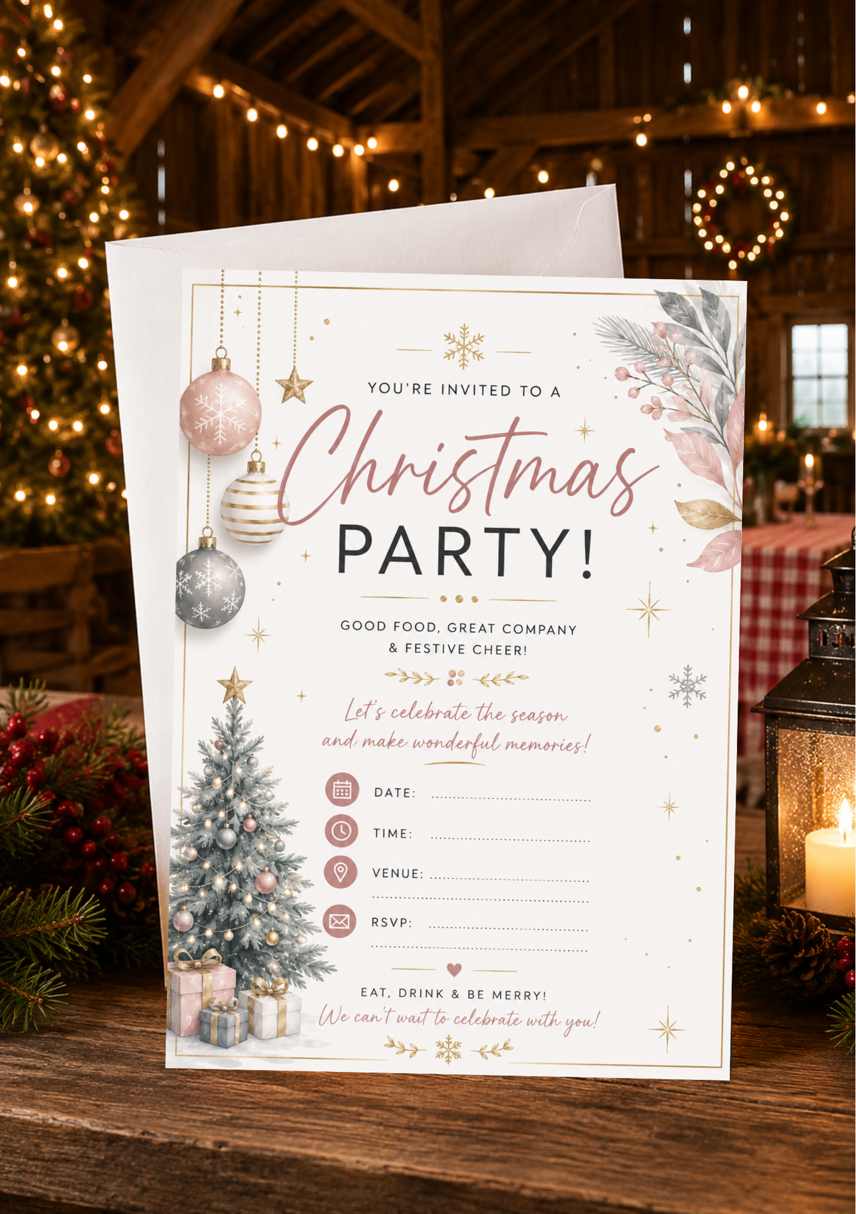 Christmas Party Invitation - Soft Pink (CPI0008)