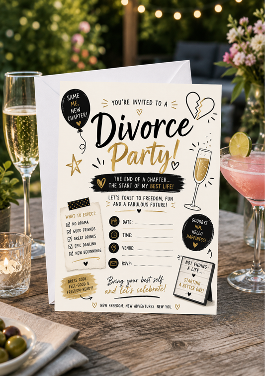 Divorce Party Invitation - Black & Gold (DPI0005)