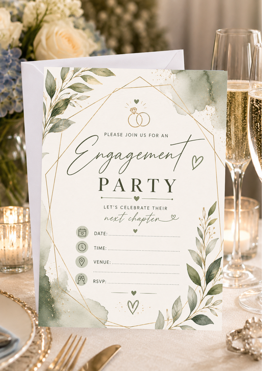 Engagement Party Invitation - Green Rings (EI0003) *DIGITAL DOWNLOAD*