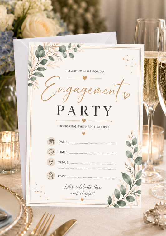 Engagement Party Invitation - Green & Gold (EI0005) *DIGITAL DOWNLOAD*