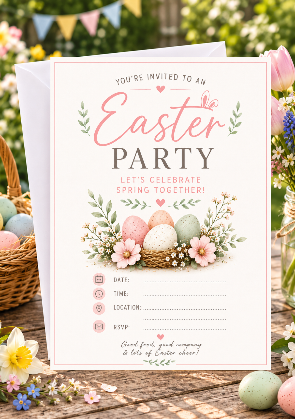 Easter Party Invitation - Pretty Pink (EPI0004)