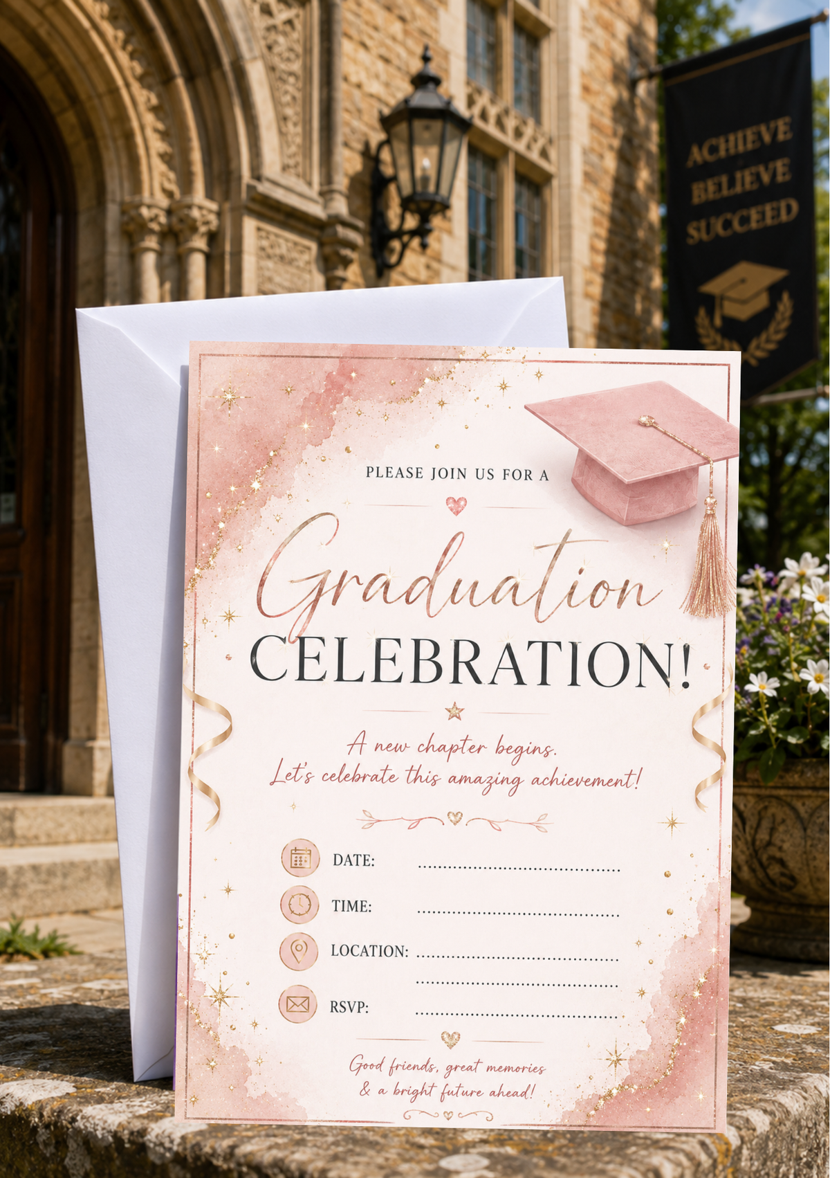 Graduation Celebration Invitation - Pink Sparkles (GC0002)