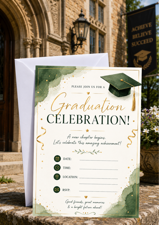 Graduation Celebration Invitation - Green Sparkles (GC0003) *DIGITAL DOWNLOAD*