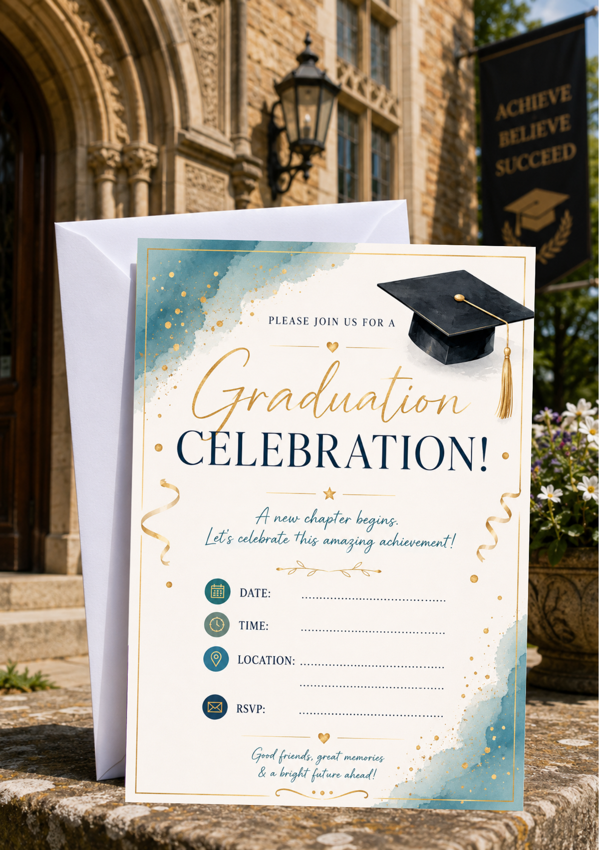 Graduation Celebration Invitation - Blue Sparkles (GC0004) *DIGITAL DOWNLOAD*
