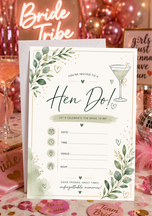 Hen Do Invitation - Green Cocktail (HD0003) *DIGITAL DOWNLOAD*