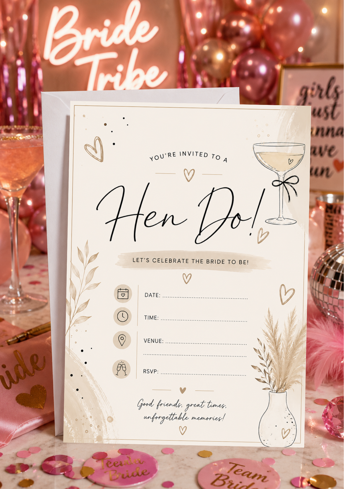 Hen Do Invitation - Beige Cocktail (HD0004)