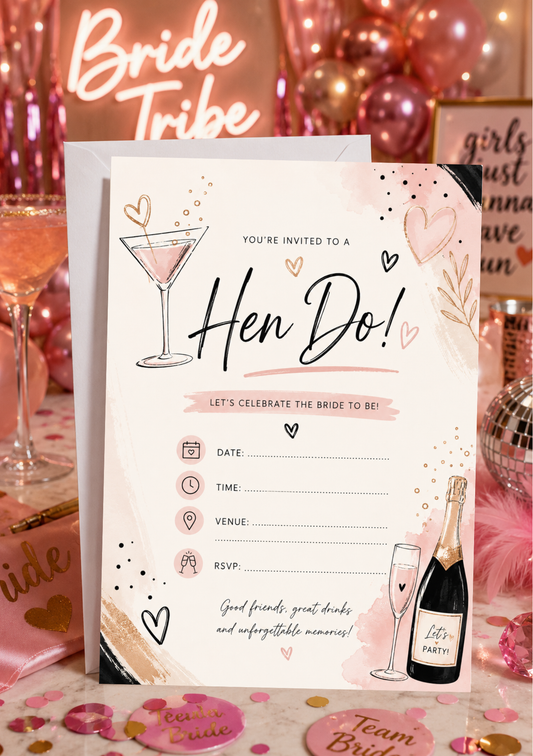 Hen Do Invitation - Pink Cocktail (HD0005) *DIGITAL DOWNLOAD*