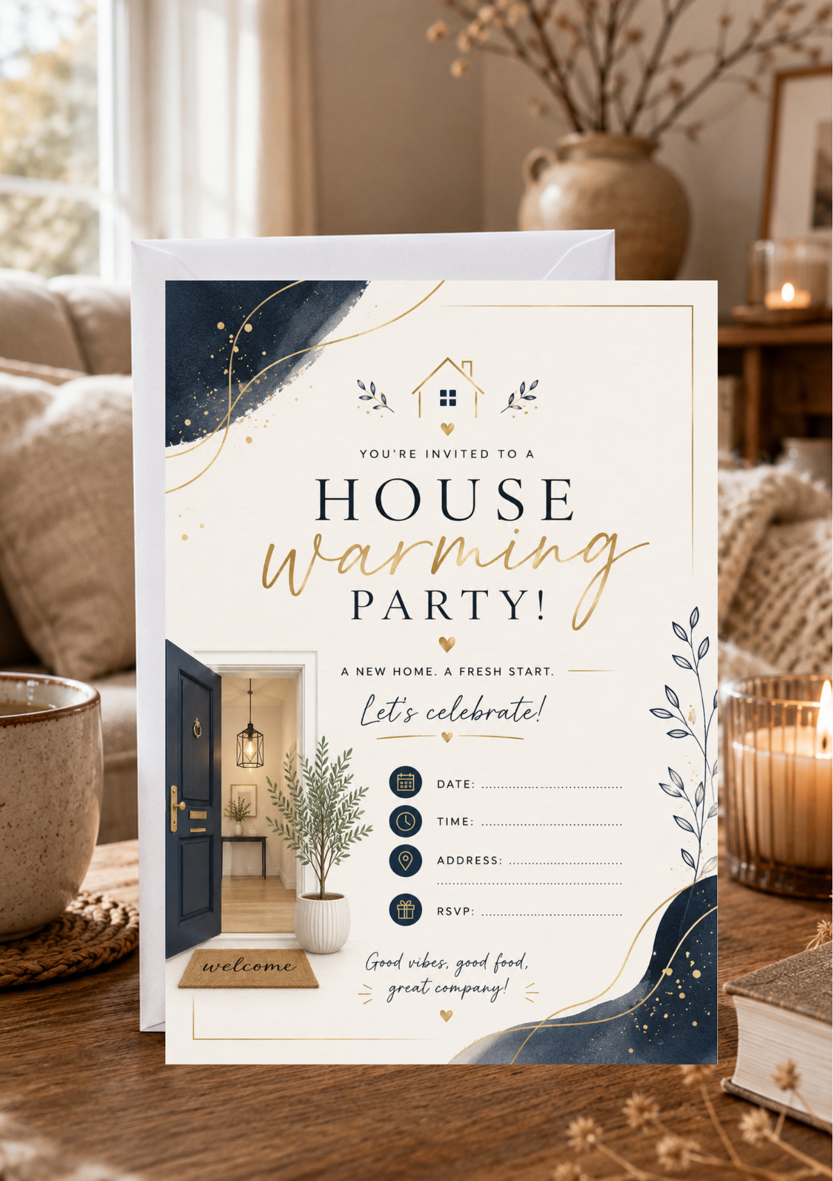 House Warming Invitation - Navy & Gold (HW0005)