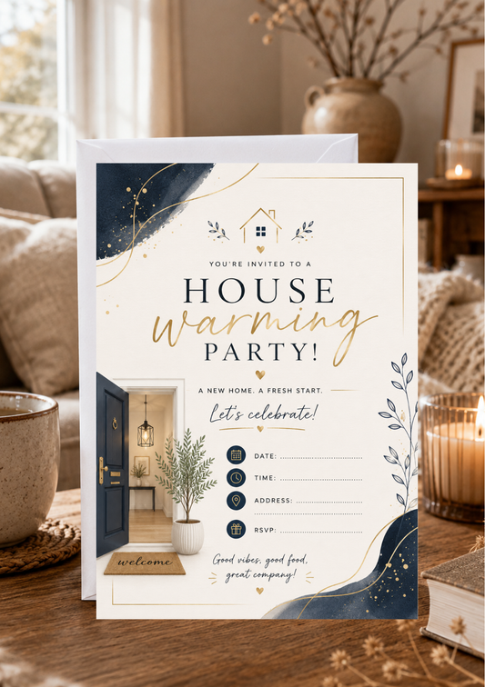 House Warming Invitation - Navy & Gold (HW0005) *DIGITAL DOWNLOAD*