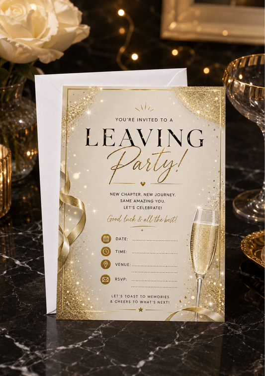 Leaving Party Invitation - Gold Sparkle (LPI0001) *DIGITAL DOWNLOAD*