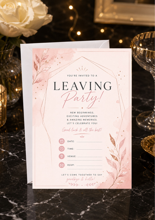 Leaving Party Invitation - Pretty Pink (LPI0002) *DIGITAL DOWNLOAD*