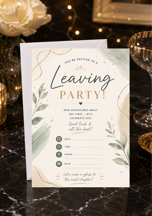 Leaving Party Invitation - Neutral Green (LPI0005) *DIGITAL DOWNLOADS*