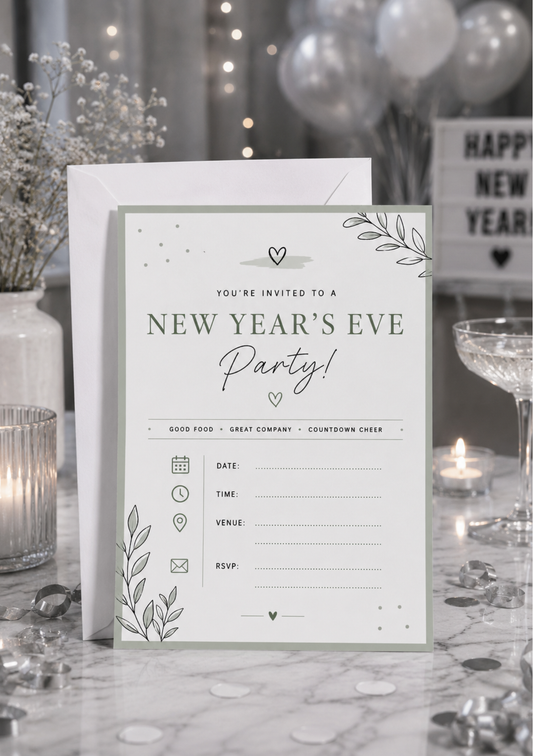 New Years Eve Party Invitation - Simply Green (NYE0001) *DIGITAL DOWNLOAD*