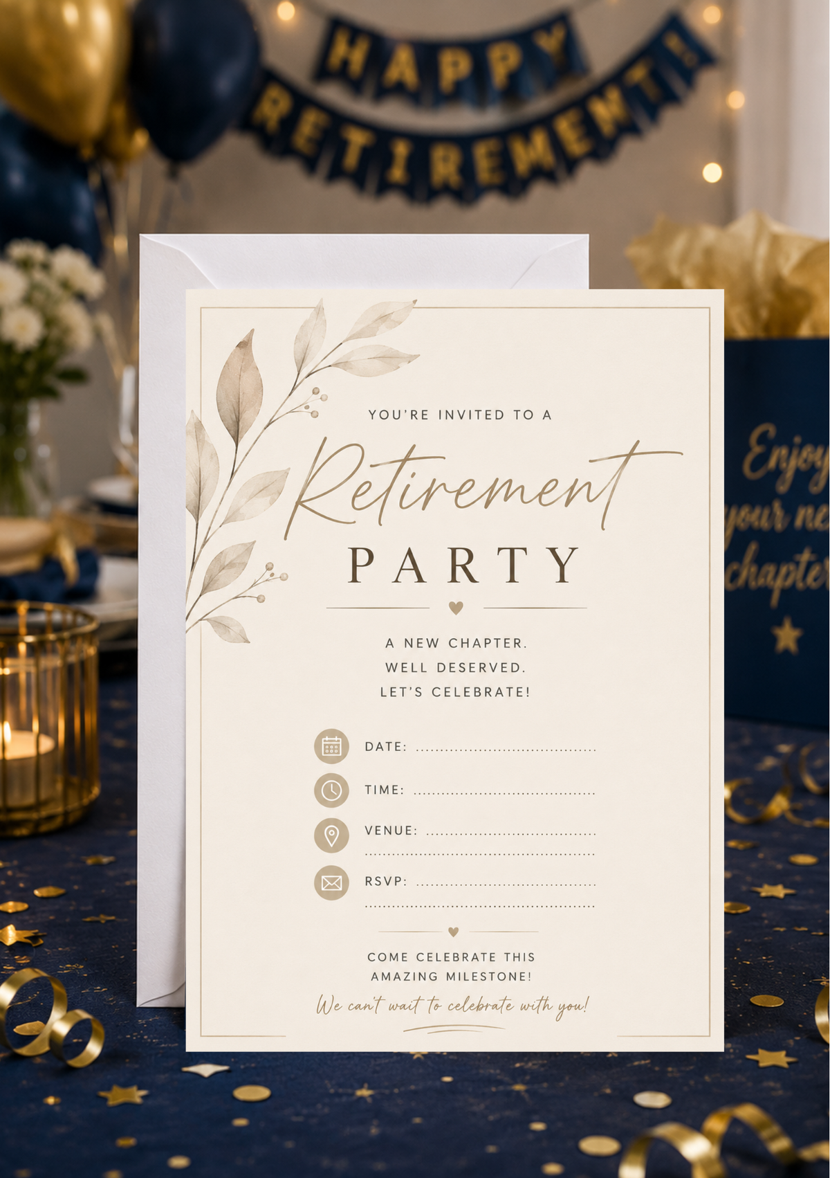 Retirement Party Invitation - Simply Beige (RP0002)