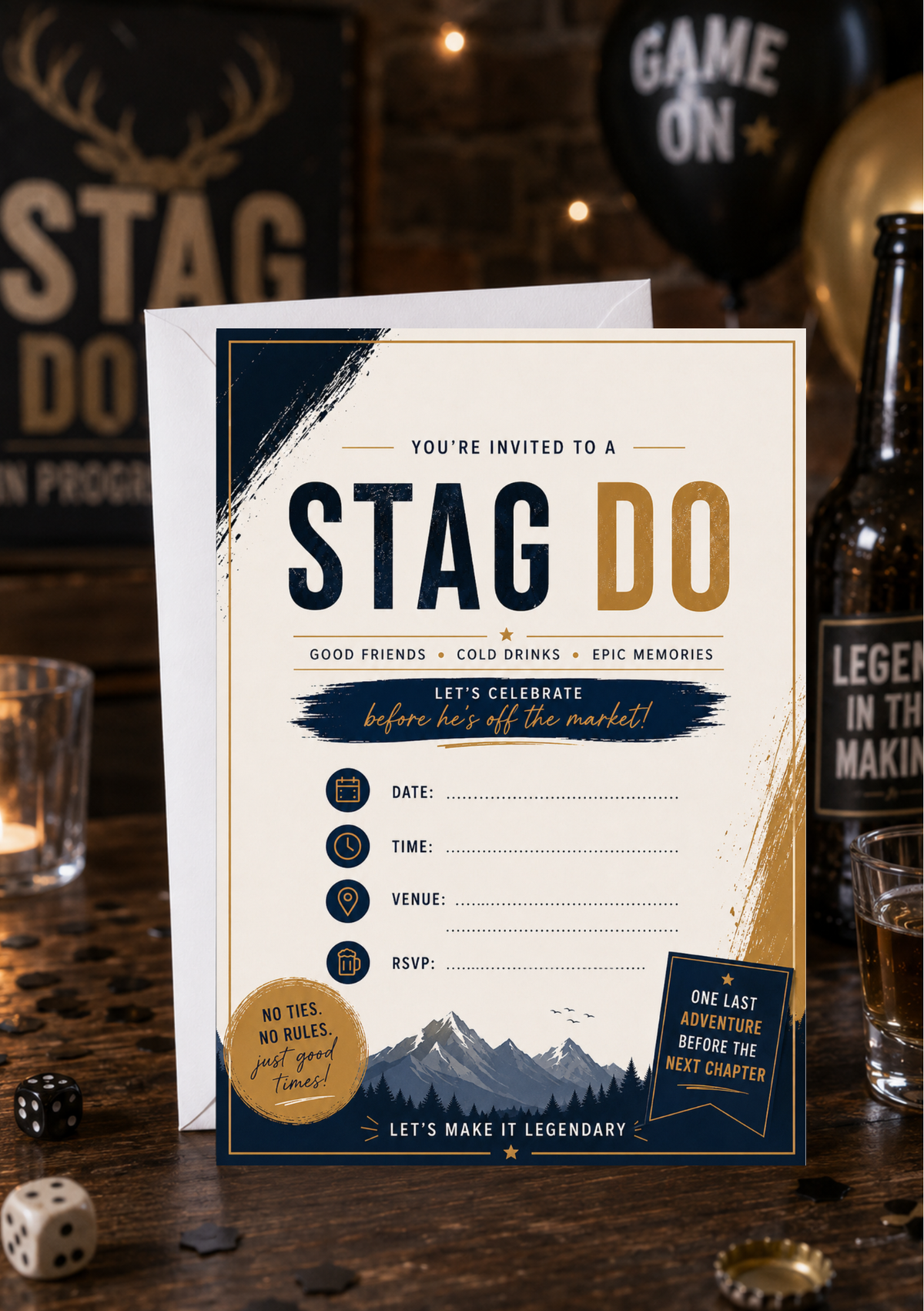 Stag Do Invitation - Navy & Gold (SD0003)