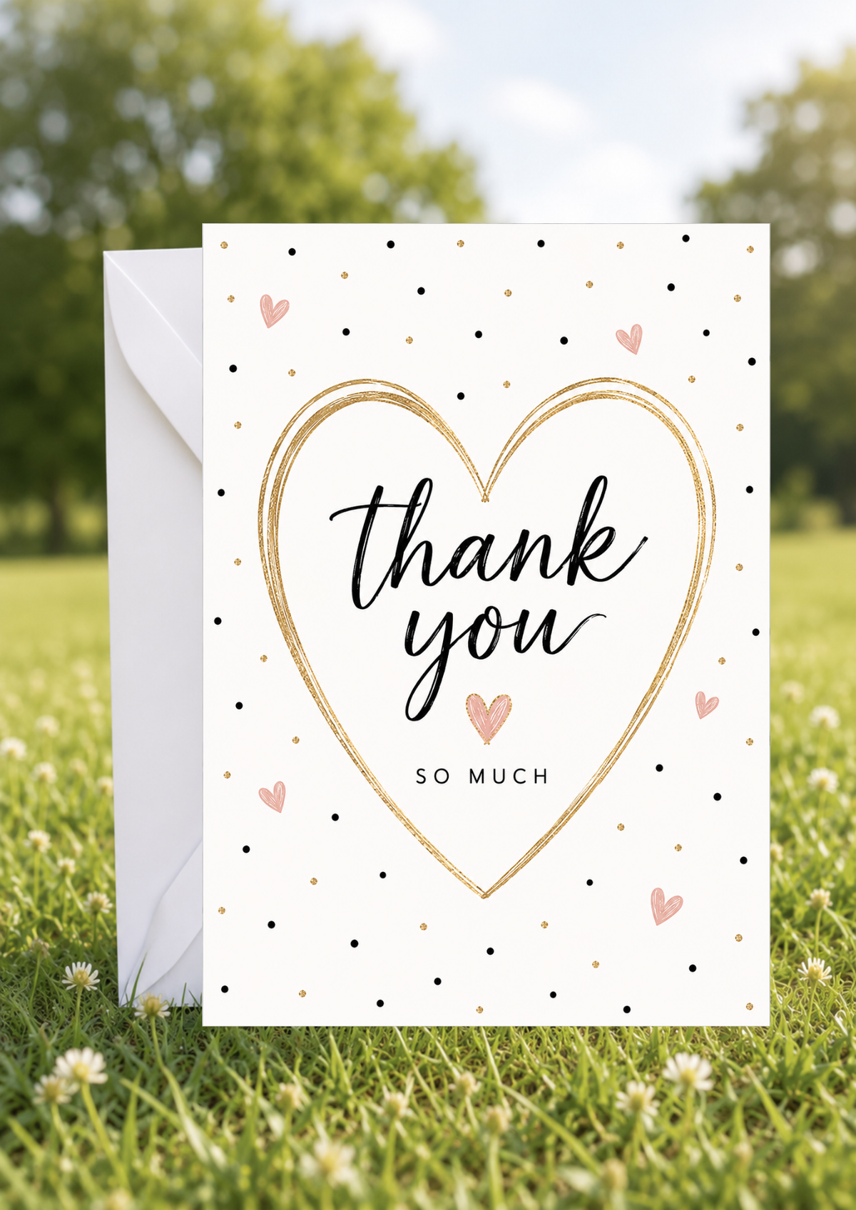 Thank You Card - Polka Dots & Hearts (TY0004)