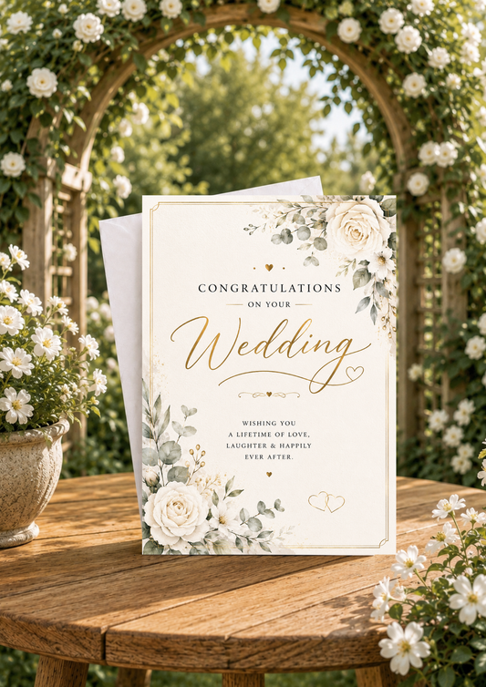 Wedding Congratulations Card - White Floral (WC0001)