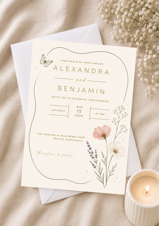 Wedding Invitation - Beautiful Butterflies (WI0010) *DIGITAL DOWNLOAD*