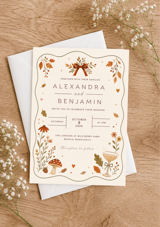 Wedding Invitation - Autumn Bows (WI0016) *DIGITAL DOWNLOAD*